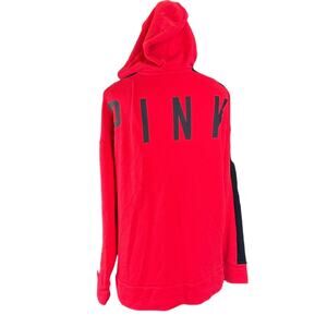 PINK Victoria’s Secret Hoodie Spellout Tie Front Red Black Size Medium